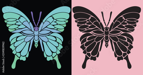 Photos Minimalist light blue butterfly wings juxtaposed with dramatic black silhouette