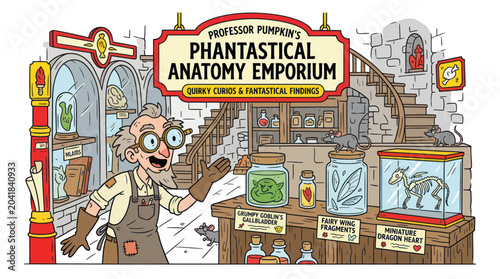 Schilderij op canvas Professor Pumpkin's Phantastical Anatomy Emporium: Curious Curios & Fantastical