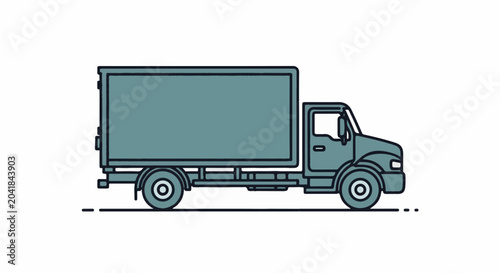 A simple illustration of a teal box truck, side profile, on a white background