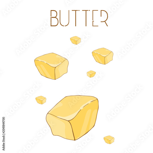 Butter vector illustration. Fresh dairy product in traditional block form, perfect for food packaging, grocery branding, recipe design, menu graphics, cooking content and dairy related projects.