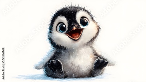 Cute Adorable Penguin Chick Laughing on Snowy Surface