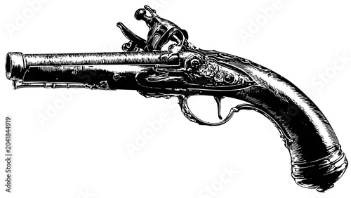 Old Pirate Flintlock Pistol in Side View