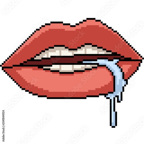 pixel art isolated background of hungry mouth drool