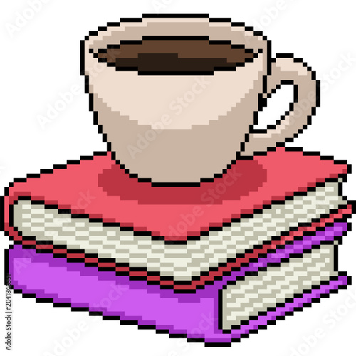 pixel art isolated background of book coffee relax