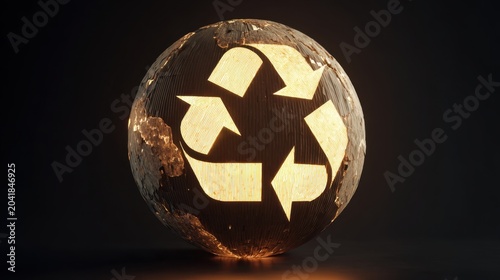 Illuminated Earth with Recycle Symbol Emphasizing Sustainability and Environmental Awareness for Eco-Friendly Initiatives