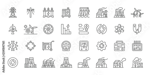Power Plant icons in line design. power plant, energy, electricity, industry, factory, infrastructure, generation on white background vector. Power Plant editable stroke icon