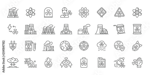 Nuclear Power Plant icons in line design. nuclear, power plant, energy, radiation, electricity, reactor, industry on white background vector. Nuclear Power Plant editable stroke icon