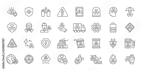 Radiation Protection icons in line design. radiation, protection, safety, nuclear, hazard, radioactive, shield on white background vector. Radiation Protection editable stroke icon