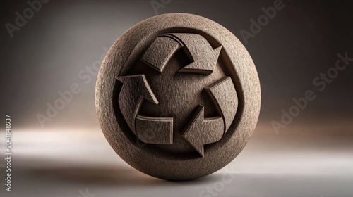 Wooden Recycling Symbol Carved on Natural Wood Background with Soft Lighting and Textured Finish