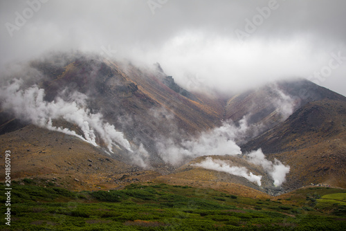 Autumn scenery of Mount Asahidake, a volcano in Hokkaido, Japan