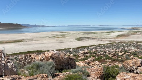 View of the Great Salt Lake near Salt Lake City in Utah, view from Antelope Island