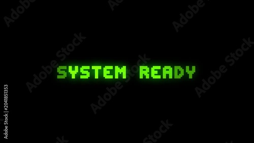 Vibrant 8-bit pixel typography displaying “System Ready” with a glowing green neon effect on a black background.