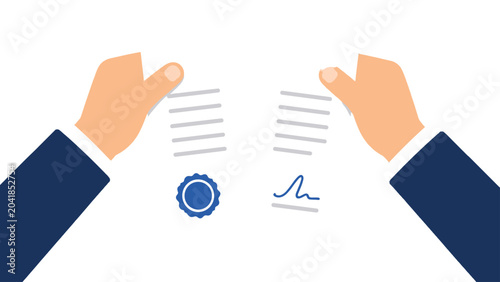 Bild auf Leinwand Hands tearing a contract document in flat vector style