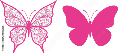 Bild auf Leinwand Two pink butterfly silhouettes on with intricate design