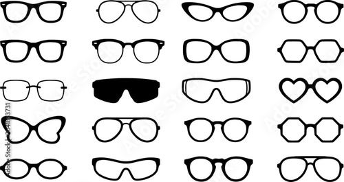 Glasses and sunglasses frame icon collection featuring modern eyewear styles stylish spectacles vector elements