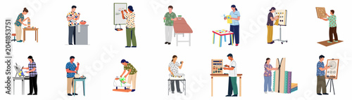 Tableau sur toile Illustrations of people performing various occupational therapy exercises and fine motor skill development tasks