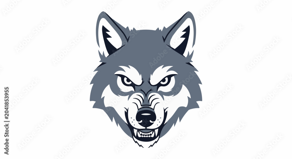 Fototapeta premium Fierce wolf head illustration with sharp teeth bared and angry eyes