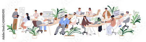 People work and communication in modern open space office. Business team in c...