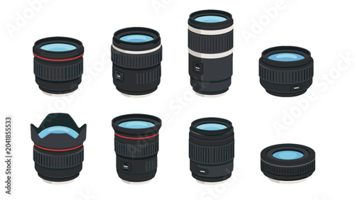 Foto Set of camera lens icons in isometric vector style