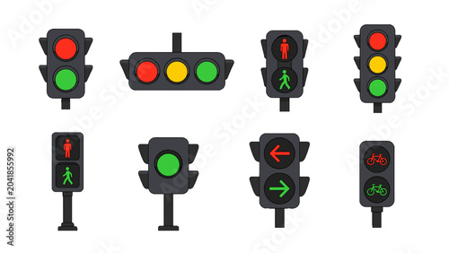 Obraz na płótnie Set of traffic light and pedestrian signal vector icons