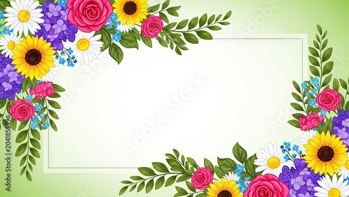 Colorful floral border frame with a white copy space.