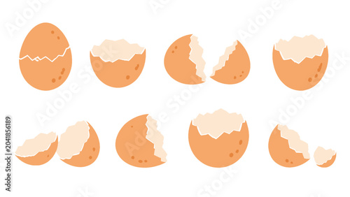 Tableau sur toile Set of cracked eggshell pieces in simple flat vector style