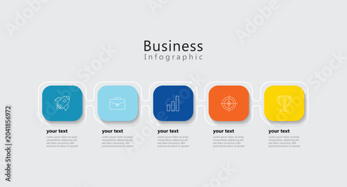 Modern editable Infographic Design Template ,with 5 step, horizontal rectangular box diagram, for business presentation