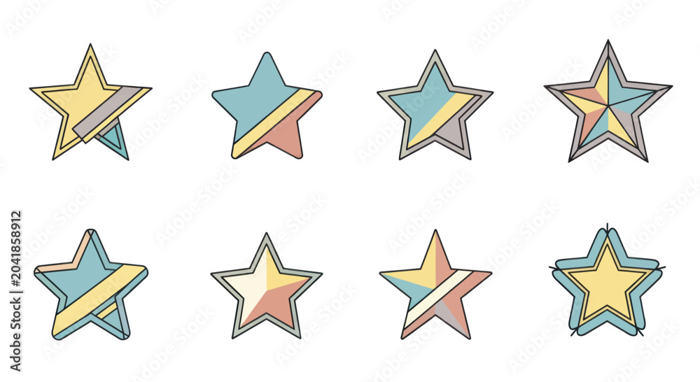 Obraz premium Colorful Hand-Drawn Stars Collection with Pastel Shades for Creative Projects and Decorations