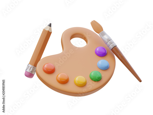 Art palette with brush and pencil creative education school tools 3D icon