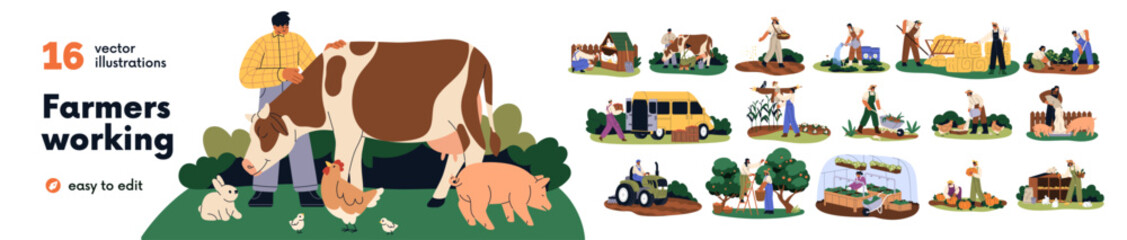 Keuken achterwand Boerderij Boeren en vee vlakke illustratie oogst platteland  © Good Studio