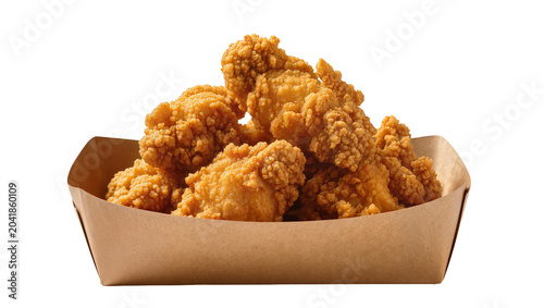 Foto Crispy golden fried chicken tenders in a brown paper tray