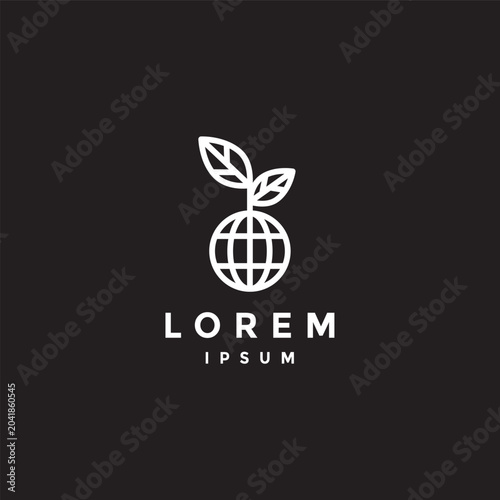 Shoots Above the Globe Line Logo Design. Sprouting Leaves Growing From Above Globe Logo Design.