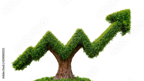 Foto Topiary tree shaped like an upward trending arrow graph
