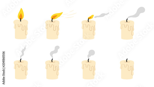 Canvastavla Burning candle stages from lit flame to extinguished wick