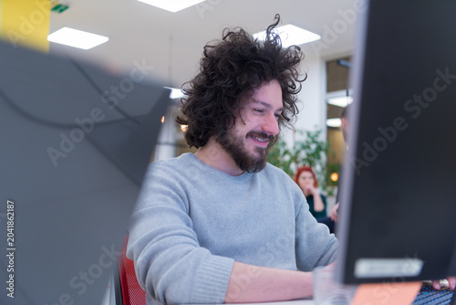 Quadro em tela Portrait of Happy Creative Professional with Afro Hair in Office