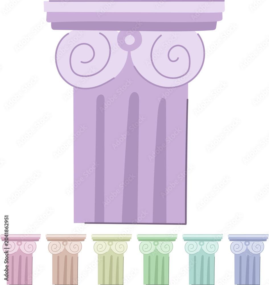 Naklejka premium architecture column ancient cartoon. greece rome, sculpture marble, old pedestal architecture column ancient sign vector