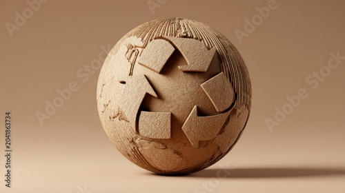 Sustainability through Recycling Concept with Earth and Recycle Arrows in Textured Natural Material Design