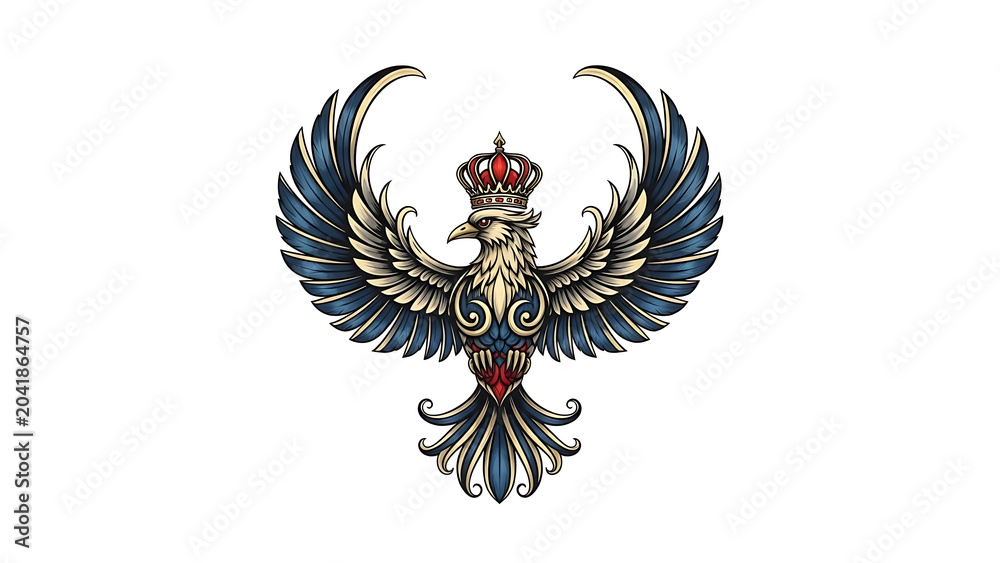 Fototapeta premium Decorative royal eagle with crown emblem isolated on a transparent background