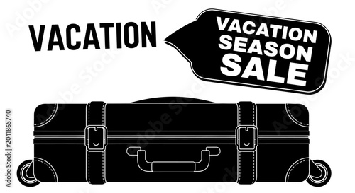 Black suitcase with vacation sale tag.