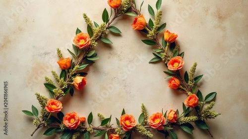 Triangular frame made of flowers