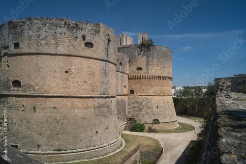 The massive fortress on the coast of the Adriatic Sea, Aragonese Castle in the city of Otranto; Province of Lecce, Salento, Puglia, Italy