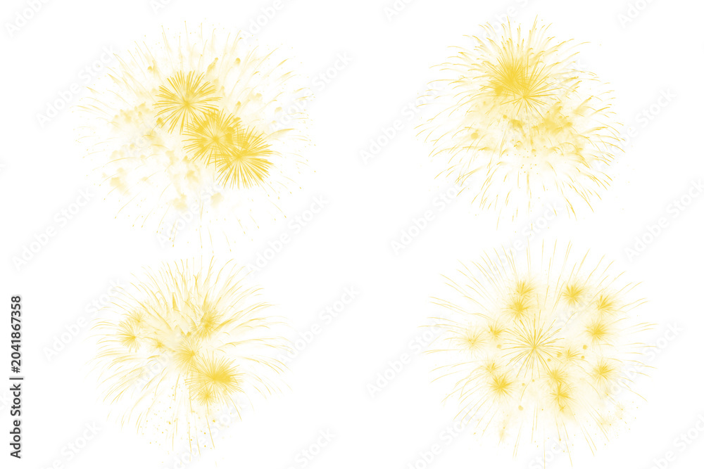 Obraz premium Yellow fireworks explosion overlay as isolated element