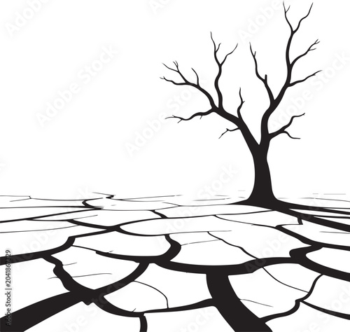 Tableau sur toile Dead Tree on Dry Cracked Earth Isolated on White