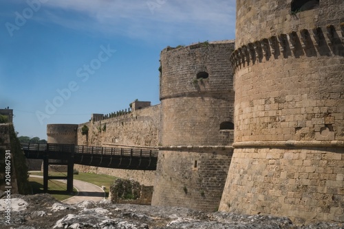 The massive fortress on the coast of the Adriatic Sea, Aragonese Castle in the city of Otranto; Province of Lecce, Salento, Puglia, Italy