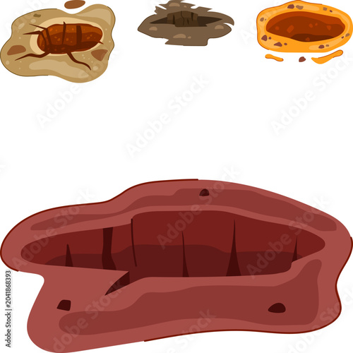 Foto Different types of pits, craters, and holes depicting concepts of danger, unexpe