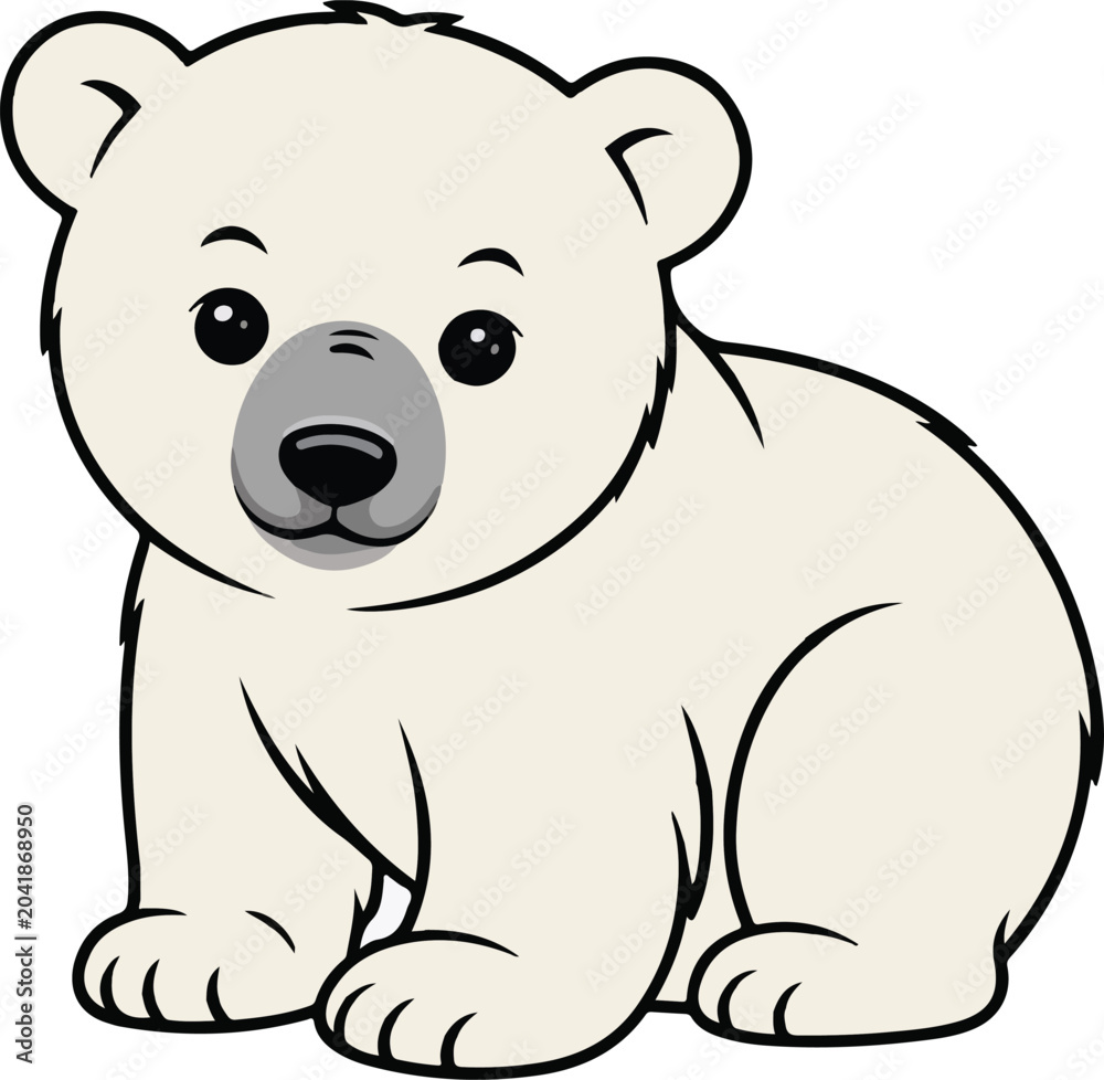 Fototapeta premium Cute Polar Bear Cub Cartoon Character white background
