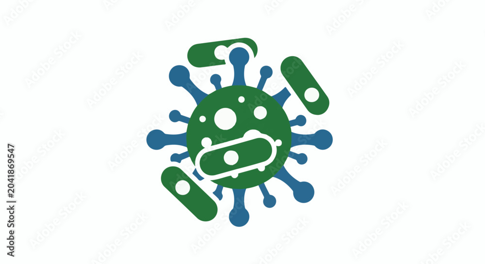 Fototapeta premium Abstract depiction of a virus surrounded by bacteria in a simplified style