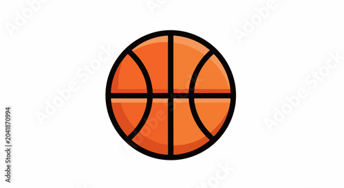 A stylized, orange basketball with black lines is depicted against a white background