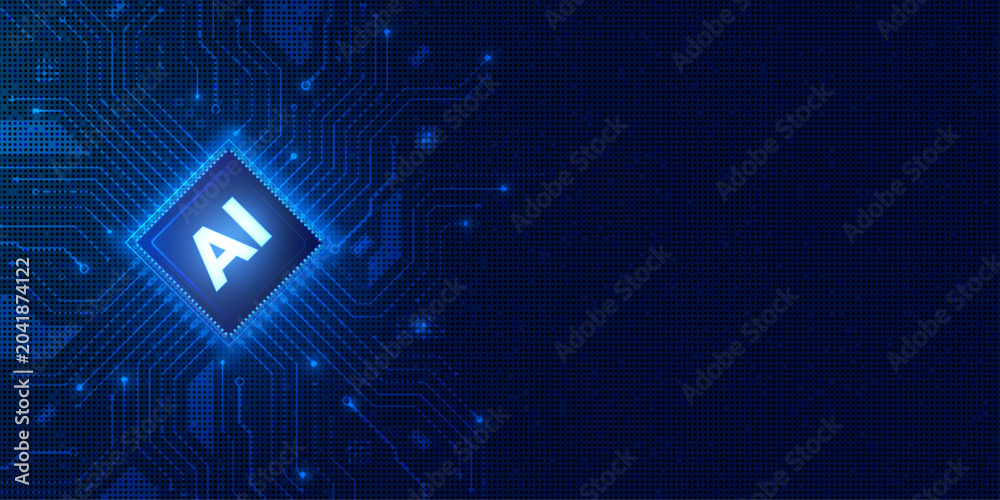 Foto Artificial intelligence chip on blue digital circuit board background for future technology concept