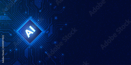 Canvas Print Artificial intelligence chip on blue digital circuit board background for future technology concept